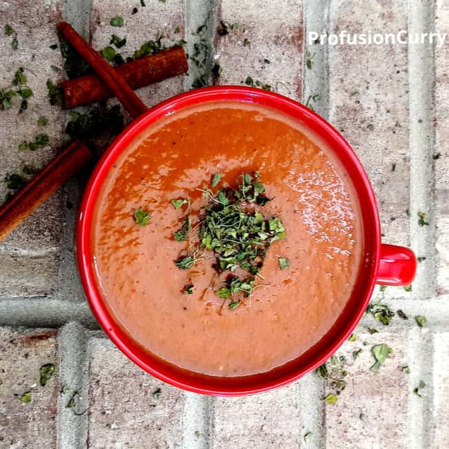  Red bowl full of home made makhani sauce 