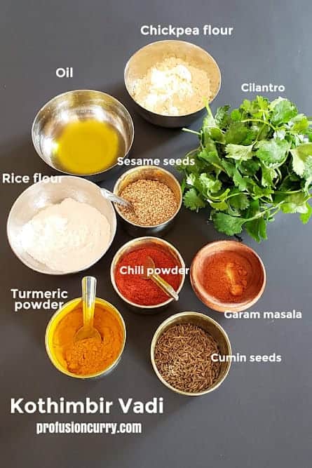 Ingredients used in making these savory coriander fritters.