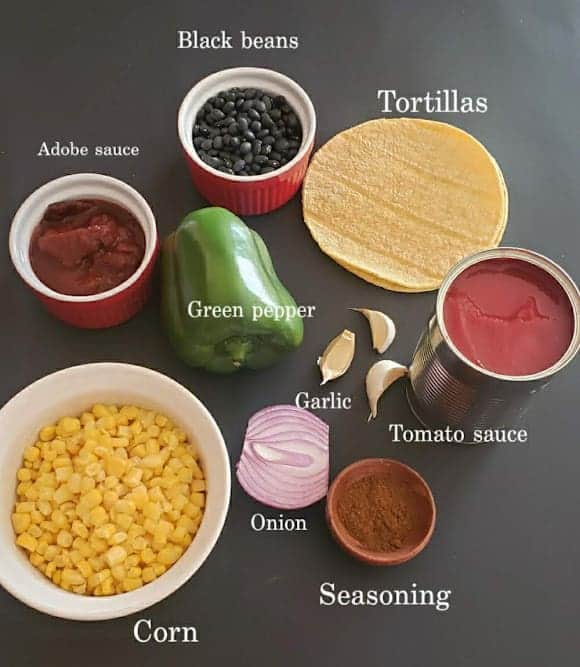 Ingredients used in making this vegan and gluten free tortilla soup recipe.