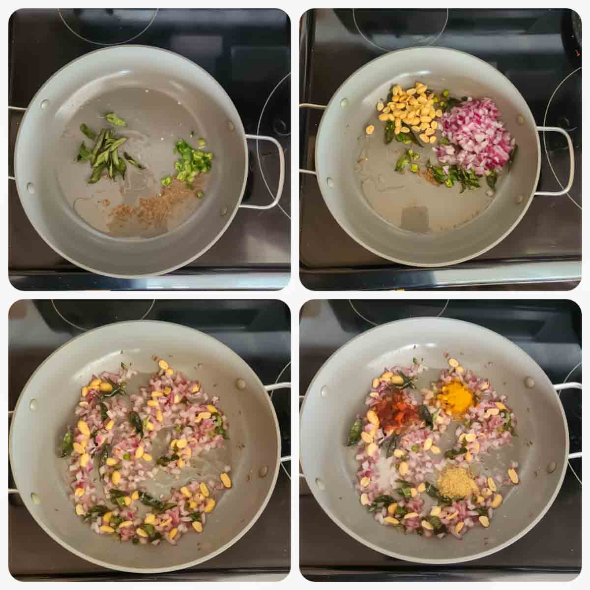 Preparing the tempering used in pohe recipe.