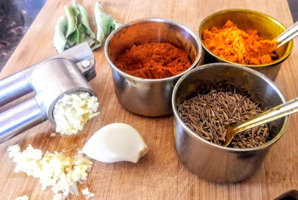 Spices used in making Spinach lentil curry.