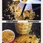 Chivda is popular Indian snack mix made with rice Krispy cereal, peanuts and savory spices.