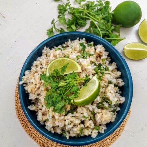 Overhead shot of serving of Cilantro Lime Brown Rice.