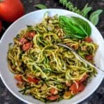 Zucchini noodles cooked with Italian seasoning for vegan, gluten-free and low carb meal.