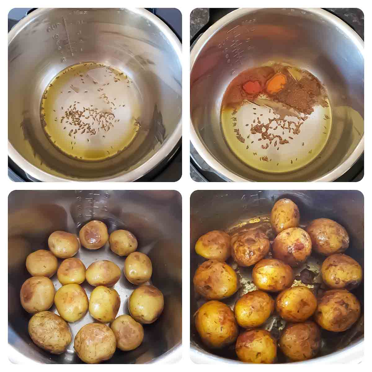 Process step collage showing how to make roasted spicy potatoes called Bombay Aloo ( Bombay Potatoes)