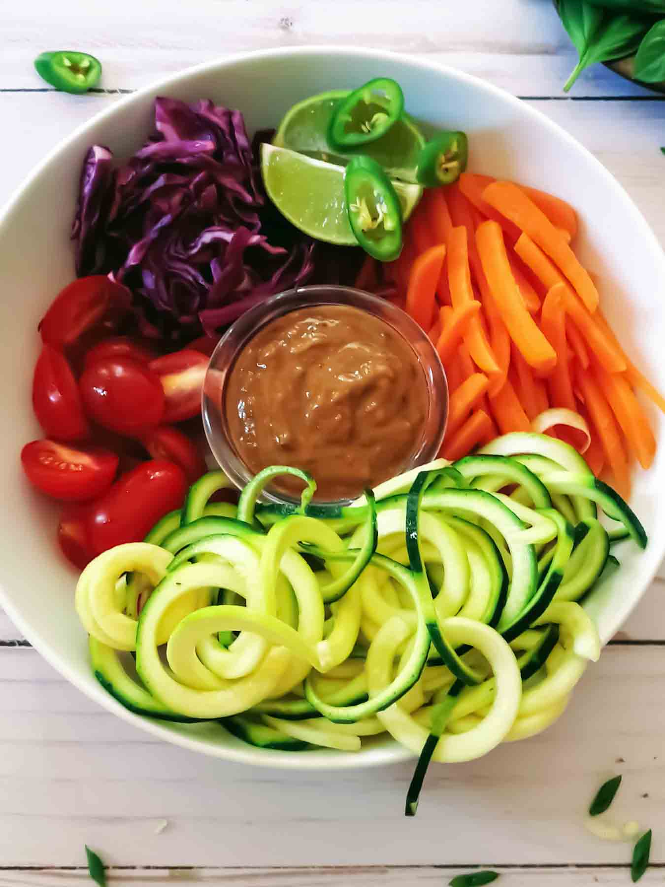 Ingredients used in making vegan, gluten-free and low-carb Thai Zucchini Noodles Recipe.