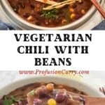 Pinterest image for Vegan and gluten free chili recipe made for cozy comforting one pot dinner.