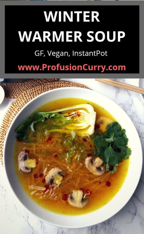 Pinterest image with text overlay for Winter Warmer Soup recipe on ProfusionCurry