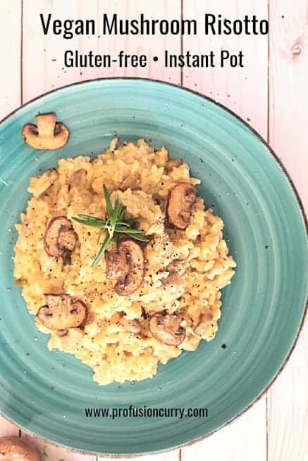 Pinterest image for vegan, gluten free Mushroom Risotto made in Instant Pot.and healthy homemade granola recipe.