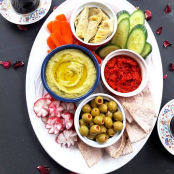 Mediterranean appetizers served as a mezze platter