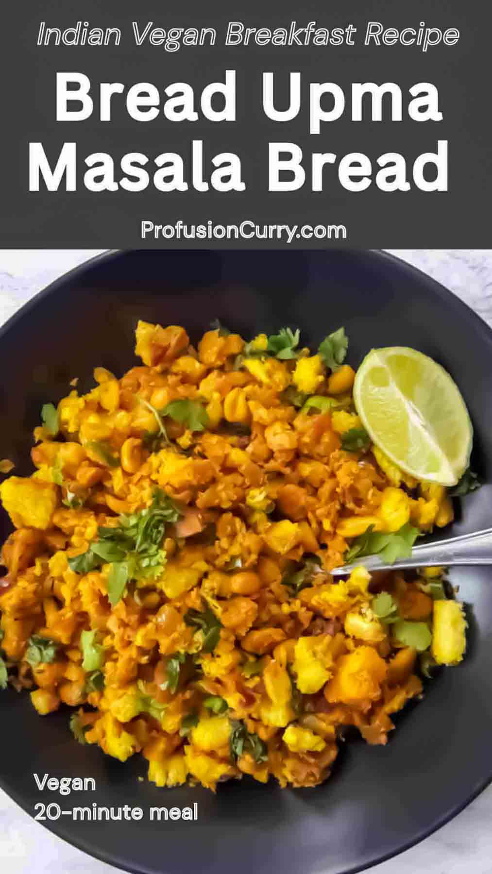 Indian Breakfast Recipe for Masala Bread Upma made with toasted bread and Indian spices.