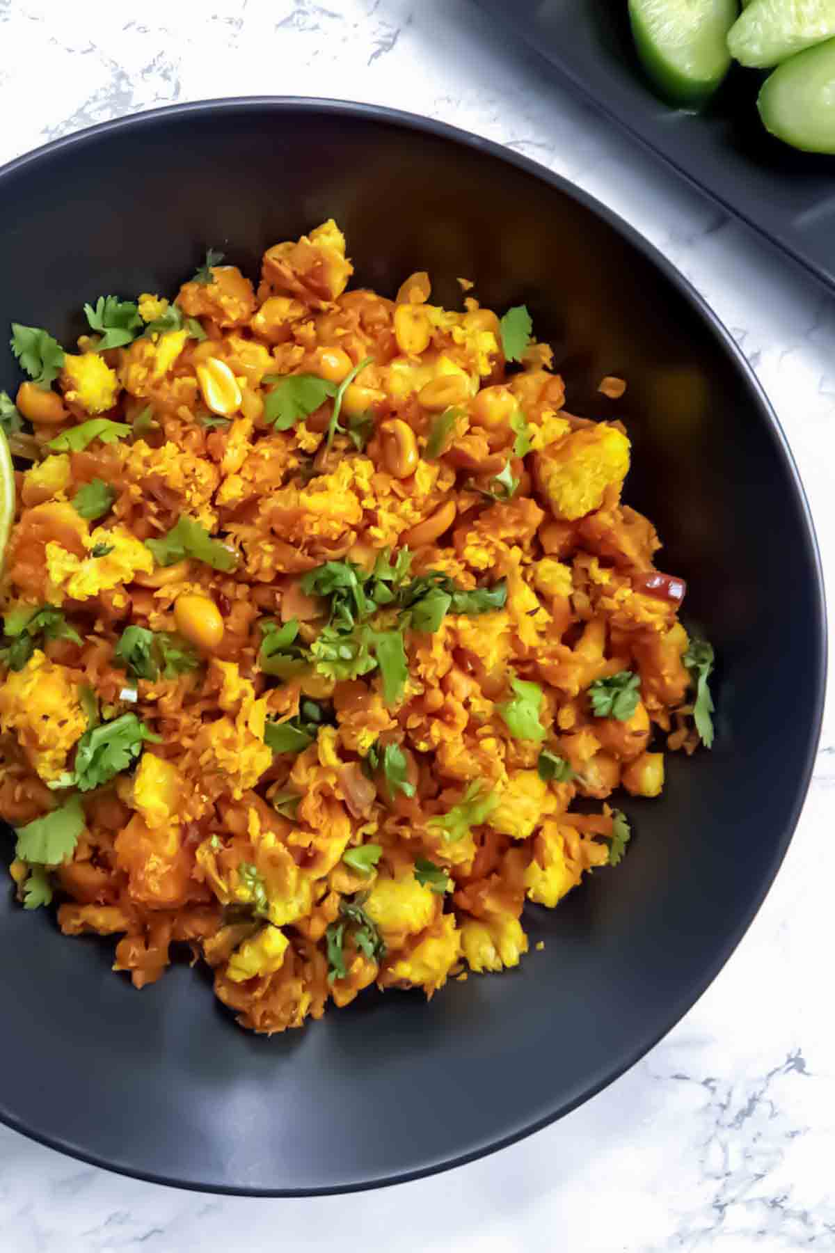 Easy Indian Bread Upma Recipe with onion, tomato, peppers, and spices.