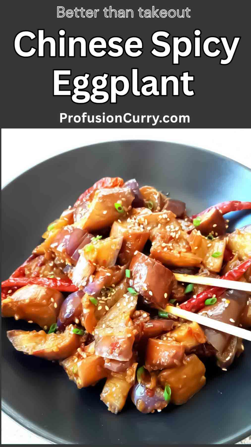 Pinterest image with text overlay for Vegetarian Chinese Eggplant Recipe.