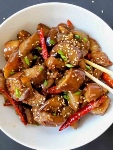 Chinese Eggplant Recipe with garlic sauce which is a Vegetarian Chinese eggplant recipe with garlic, chili, and savory sauce.