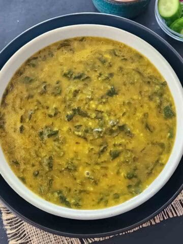 Instant Pot Dal Palak or Spinach Dal made with lentils, fresh spinach, and Indian spices.