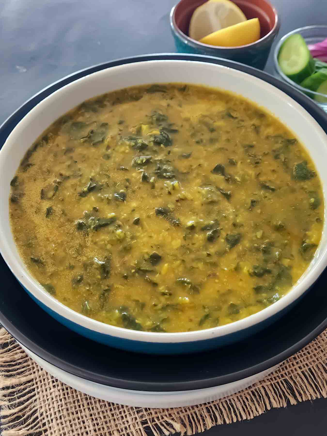 Instant Pot Spinach Dal with tender lentils, fresh spinach, and garlic tadka.