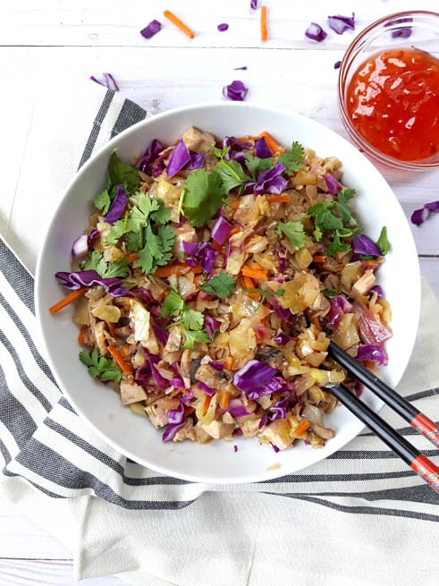 Egg roll in a Bowl with chopsticks