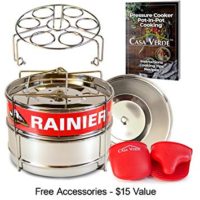 RAINIER Stackable Pressure Cooker Steamer Insert Pans Fits Instant Pot 6/8 Qt Models | Heavy Duty Food-Grade Stainless Steel | Accessories Include - 2 Lids, Egg Trivet, Oven Mitts, Easy-Lift Handle