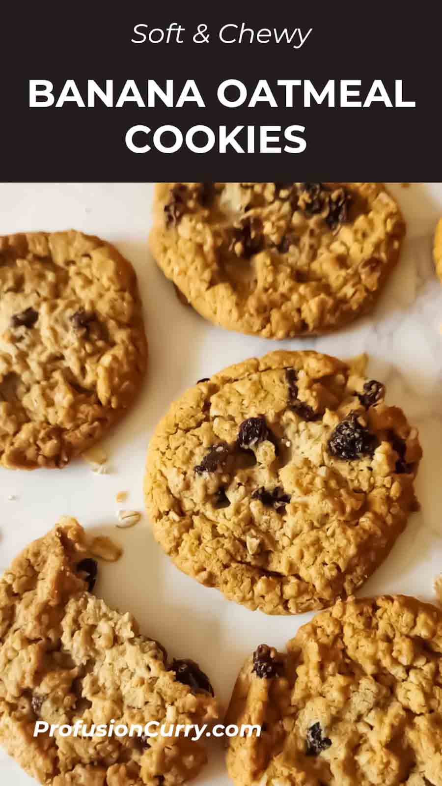 Oatmeal Cookies with banana and raisins. Social media share image.