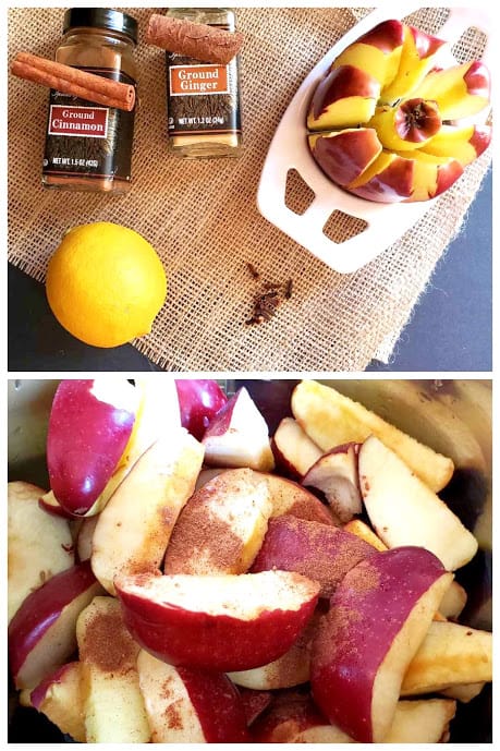 process shots displaying couple steps to make instantpot apple butter sauce