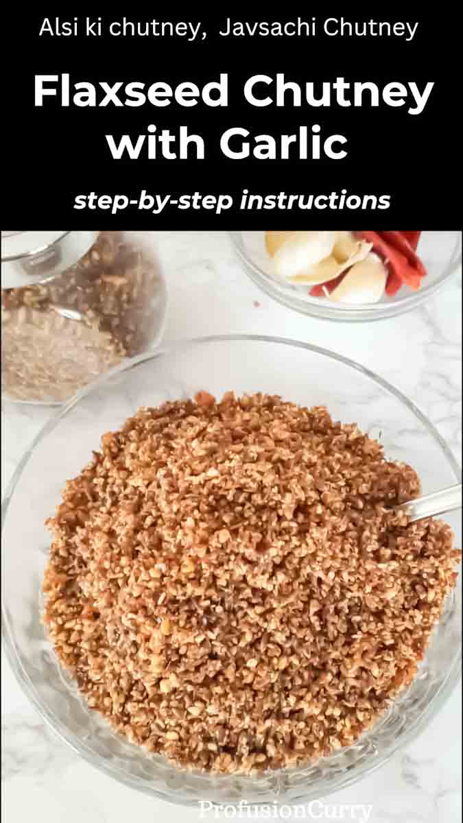 Pinterest image with text for Flaxseed Chutney with garlic recipe.