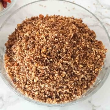 A bowl filled with homemade flaxseed chutney.