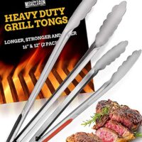Grill Tongs for Cooking BBQ - Heavy Duty Grilling Tongs for Cooking & Serving Food in The Sizes You Need - 12 & 16" - Long Locking Stainless Steel Tongs for Kitchen & Barbecue - No More Burnt Hands