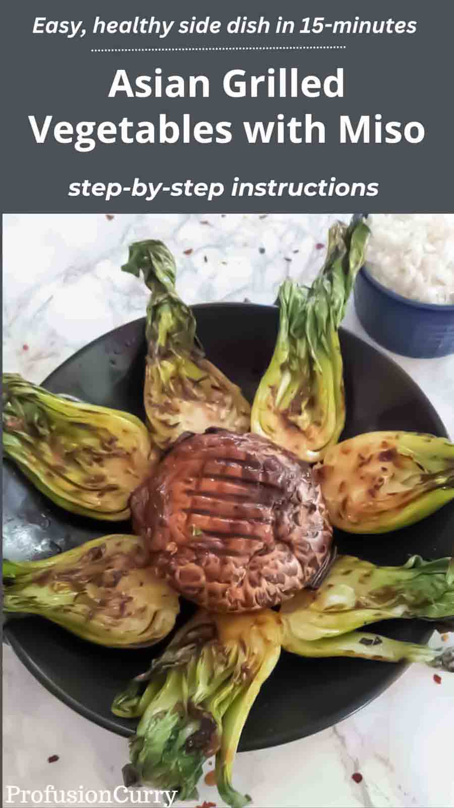 Social share pin image for Asian Grilled Vegetables recipe with miso.