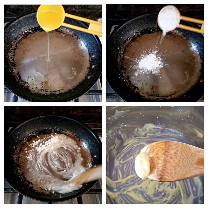 Process shot collage to show how to make roux.