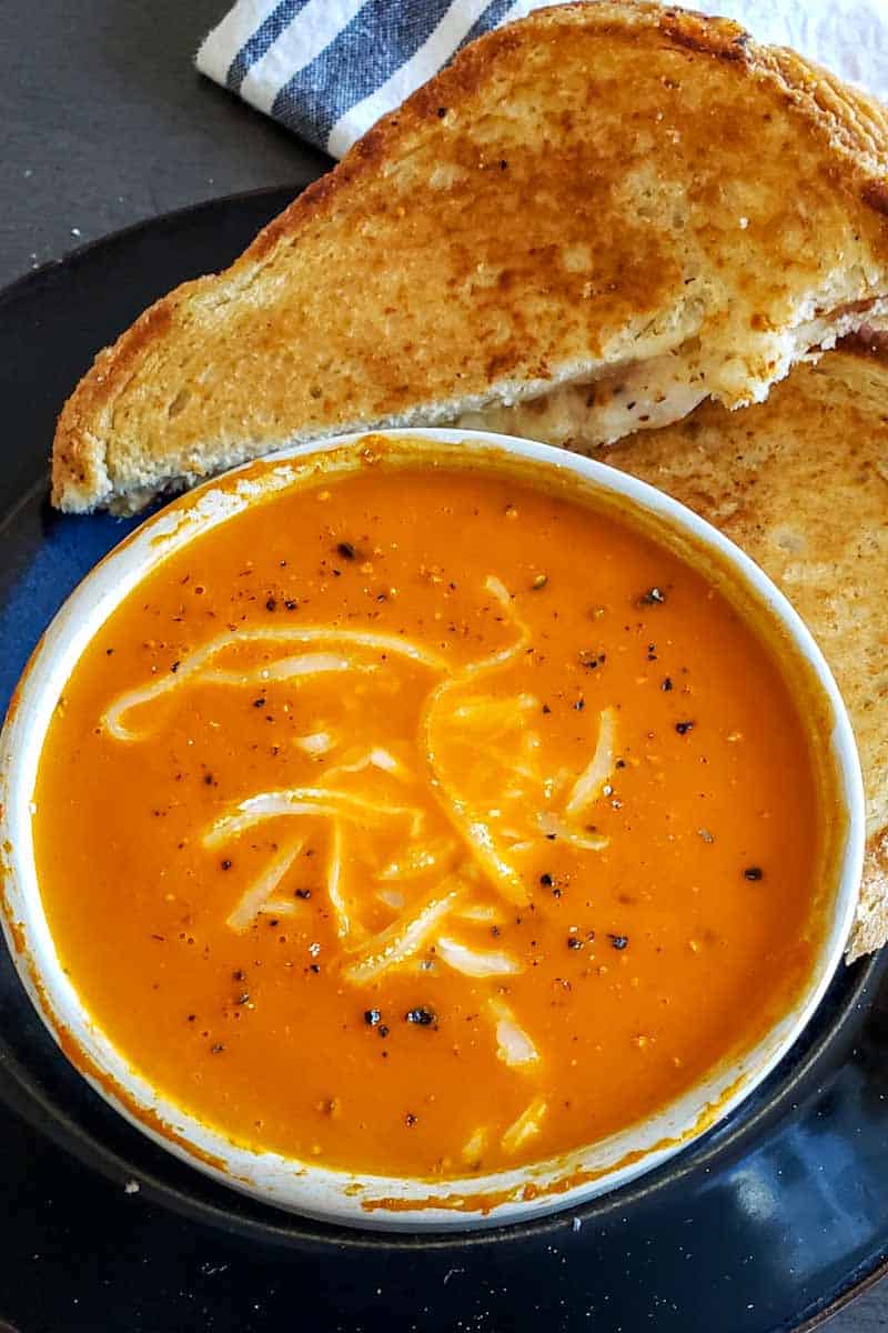 Dairy Free tomato soup with vegan grilled cheese sandwich.
