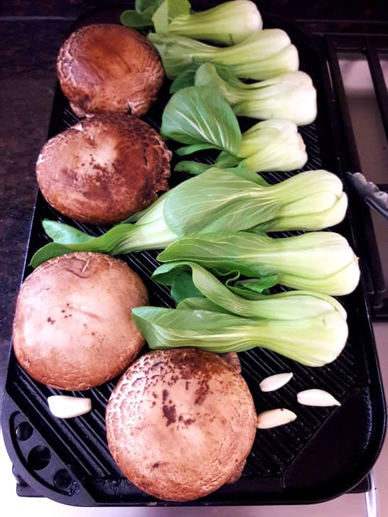 Miso Glazed Grilled Veggies - begining process shot of grilling veggies