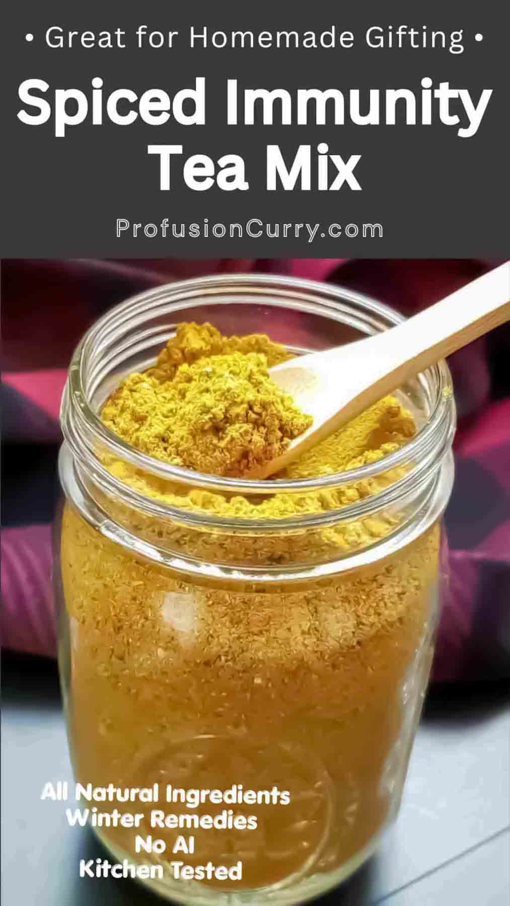 Warm up with this Spiced Immunity Tea, an easy homemade herbal tea made with turmeric, ginger, black pepper, cumin, coriander, fennel, cinnamon, cardamom, and cloves. This caffeine-free turmeric ginger tea is a comforting kitchen remedy and a simple way to enjoy warming spices any time of day.