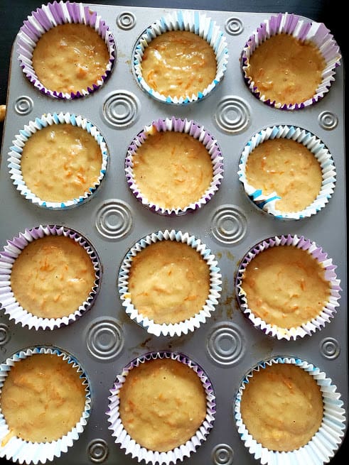 Pumpkin Spice muffins batter poured in the muffin tray ready to be baked.