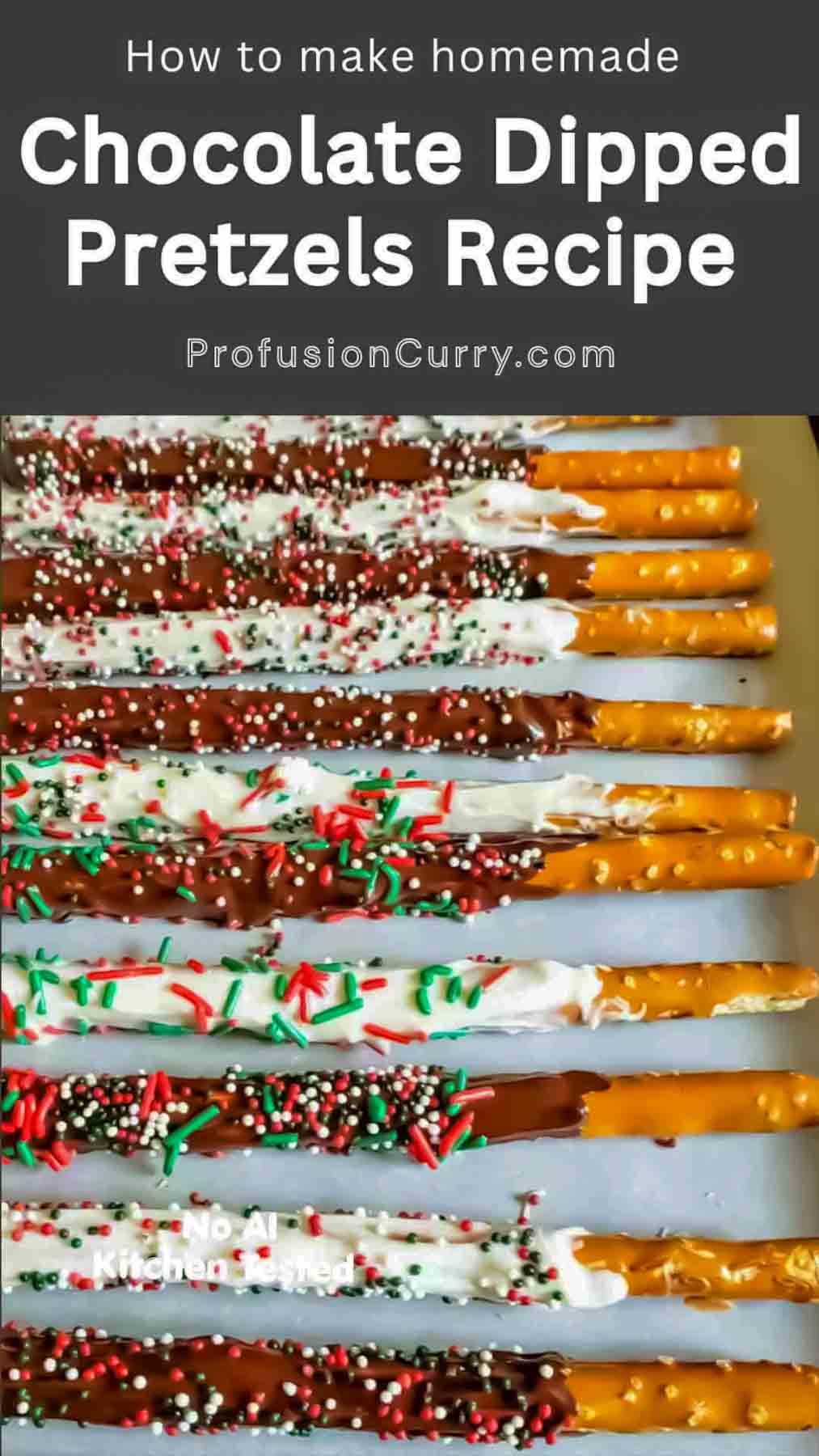 These easy 4-ingredient Chocolate Dipped Pretzels are the perfect no-bake Christmas treat! Make these chocolate covered pretzel rods for holiday parties, Christmas dessert trays, cookie exchanges, or homemade edible gifts.