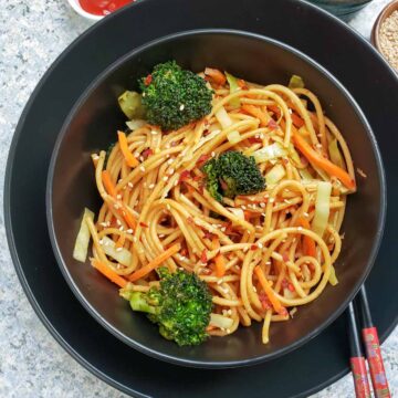 Instant Pot Vegetable Lo Mein Noodles made in Instant Pot served for dinner.