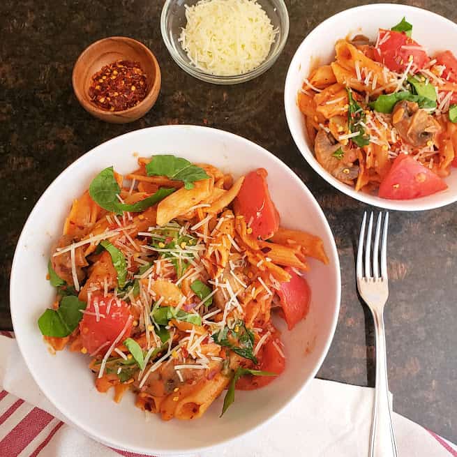 Instantpot pasta in tomato cream sauce is gourmet weeknight dinner recipe that can be made in one pot in 20 minutes.