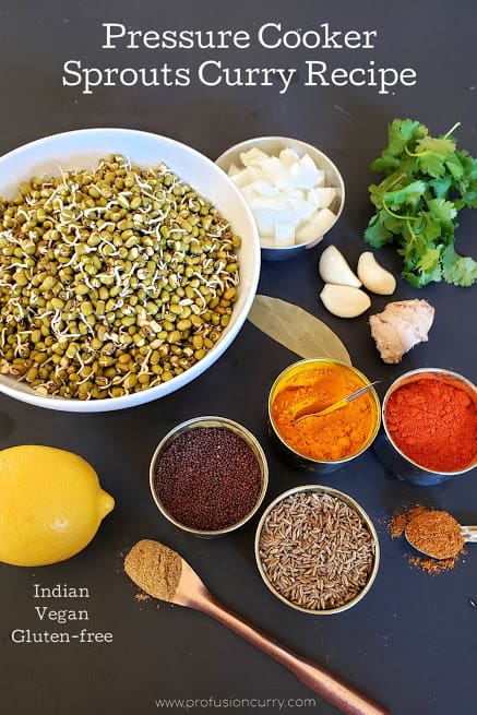 display of ingredients used in making Sprouts Curry.