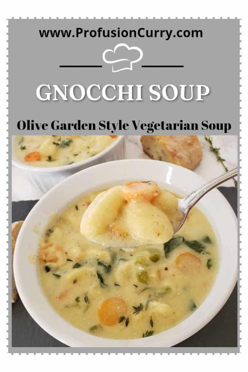 Olive garden copycat creamy gnocchi soup served in the bowl. The image has text overlay.