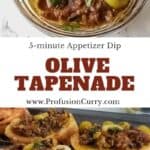Pinterest pin for 5-minute vegan olive tapenade recipe.