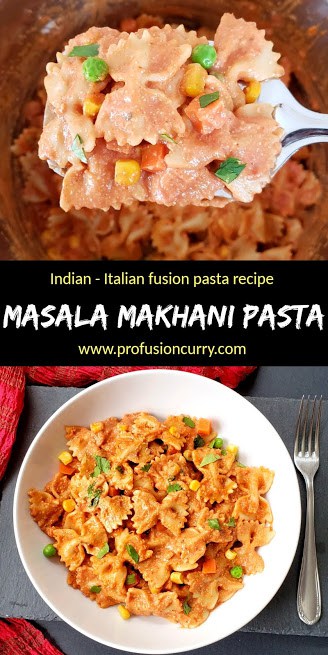 A pinterest image for Instantpot Indian Italian Fusion pasta recipe