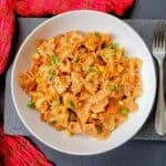 Indian Italian fusion Makhani Masala Pasta in creamy tomato sauce.