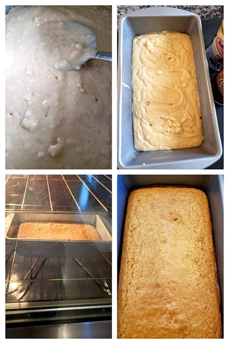 Process shot collage displaying steps in making the hot milk cake.