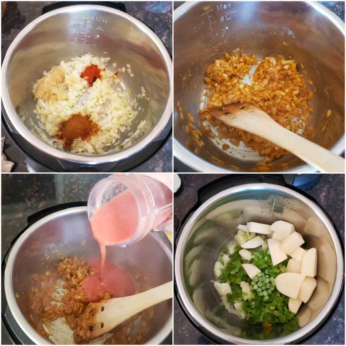 Process step Collage 1 showing how to make Instant Pot Pav Bhaji Recipe.