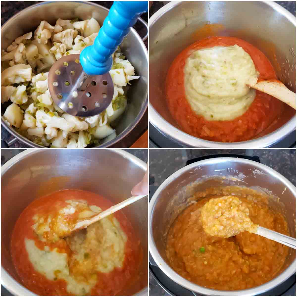 Process step collage showing how to make paav bhaji in Instant Pot.