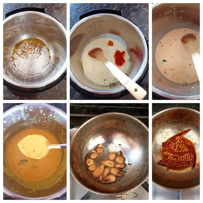 Process step collage showing steps involved in making punjabi kadhi in Instatnpot
