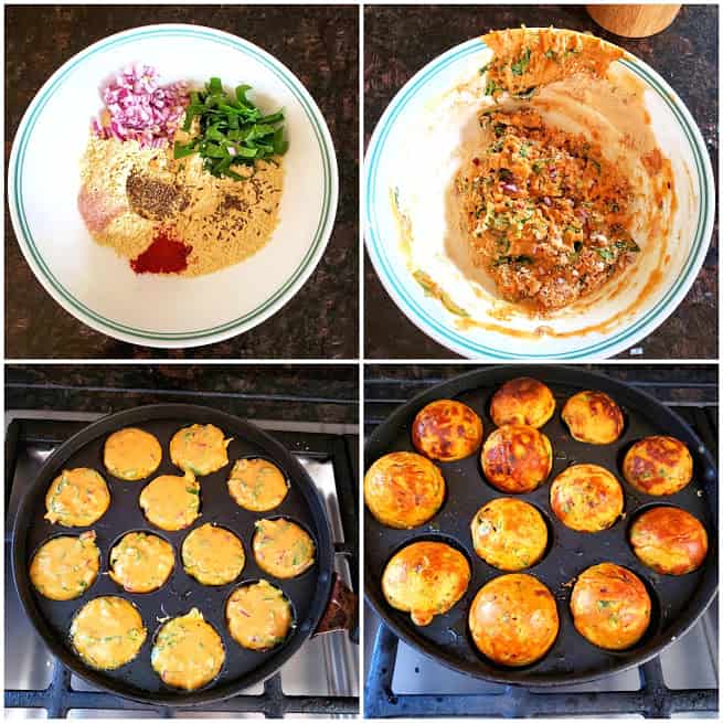 Process shot collage showing steps in making no fry pakoras