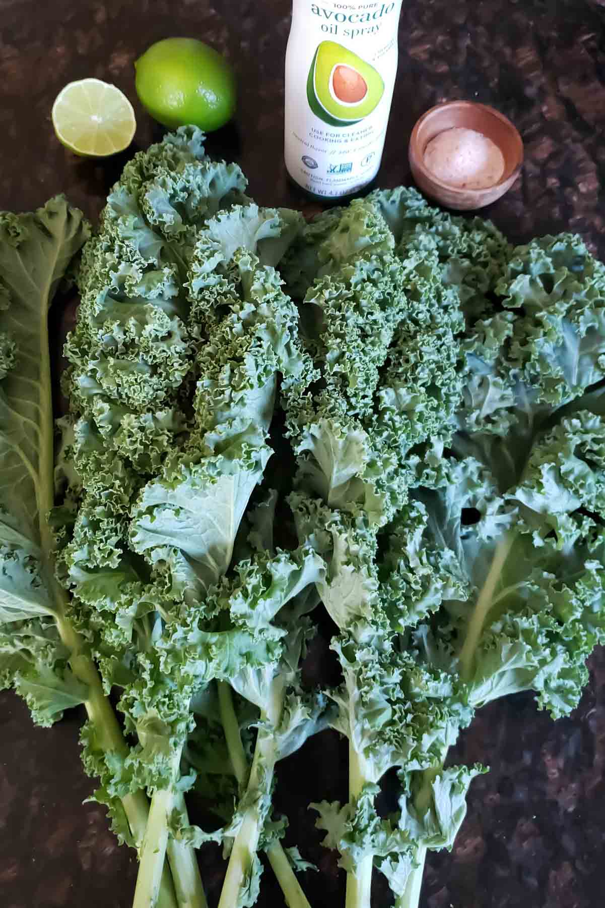 Ingredients used in making homemade kale chips.