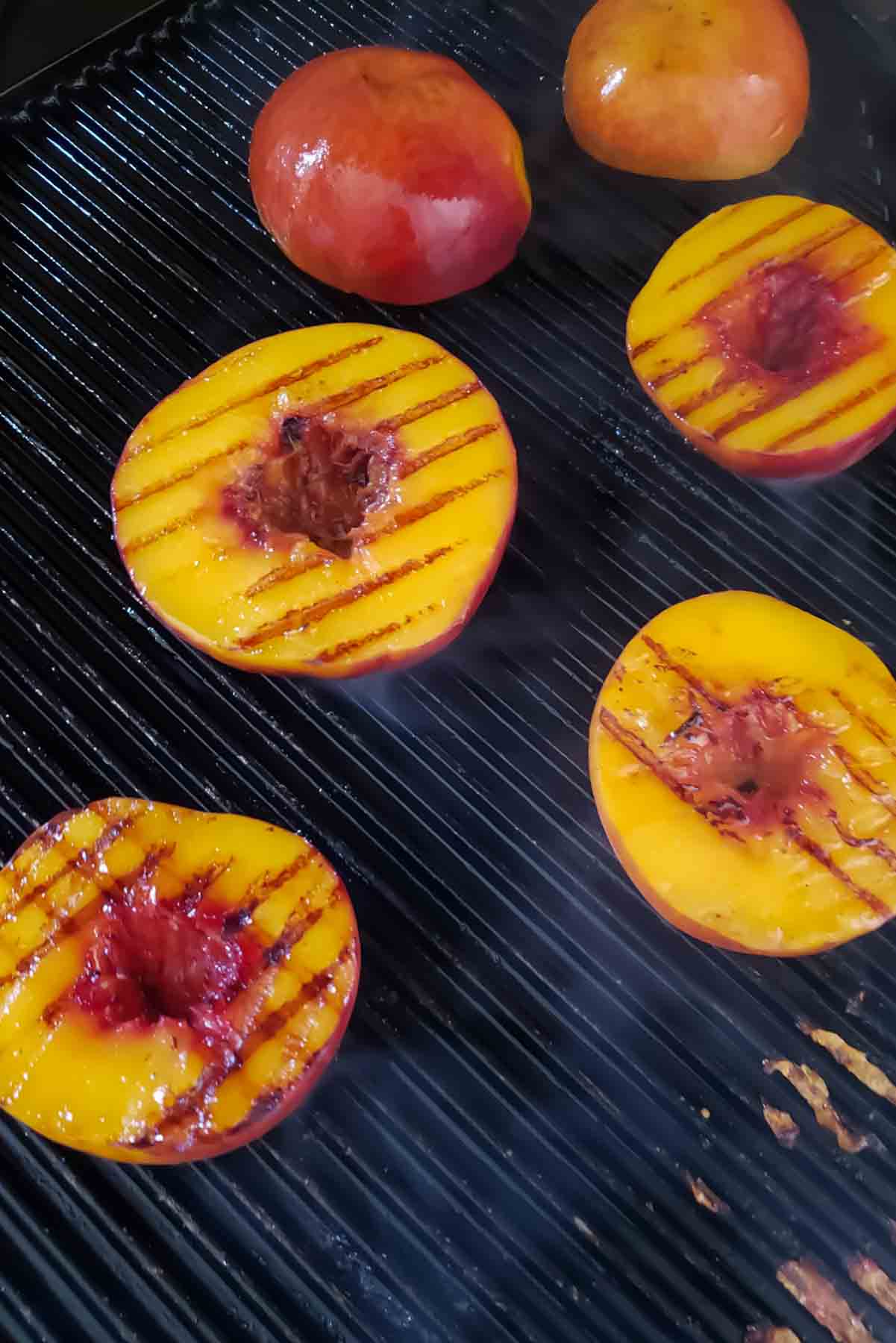 Easy grilled peach dessert with balsamic reduction.