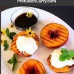 Fresh peaches grilled and drizzled with balsamic glaze.