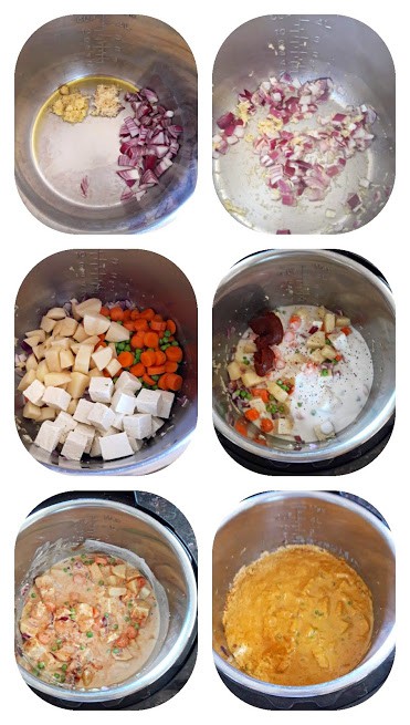 Die Schritt-für-Schritt-Collage zeigt, wie man Thai Massaman Curry zu Hause zubereitet.